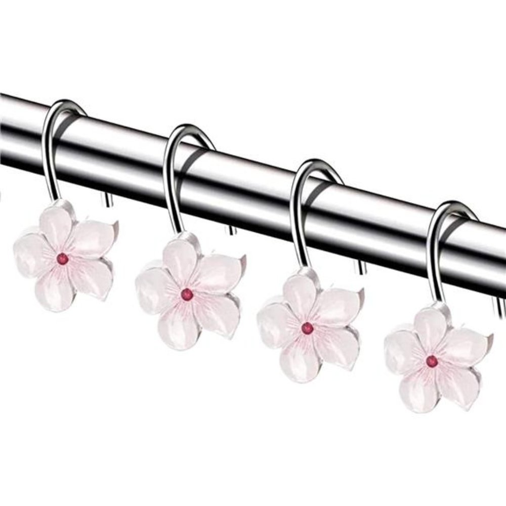 White Shower Curtain Hooks Set of 12 White & Pink Flower Shower Curtain Hooks